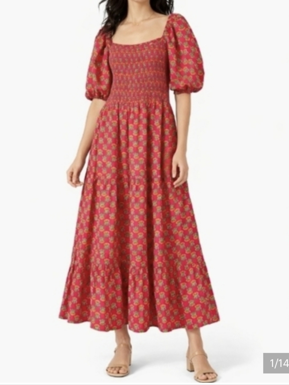 NWT LÉA Women's Magenta Floral Maxi Dress with Square Neck-Pockets...SIZE:3X